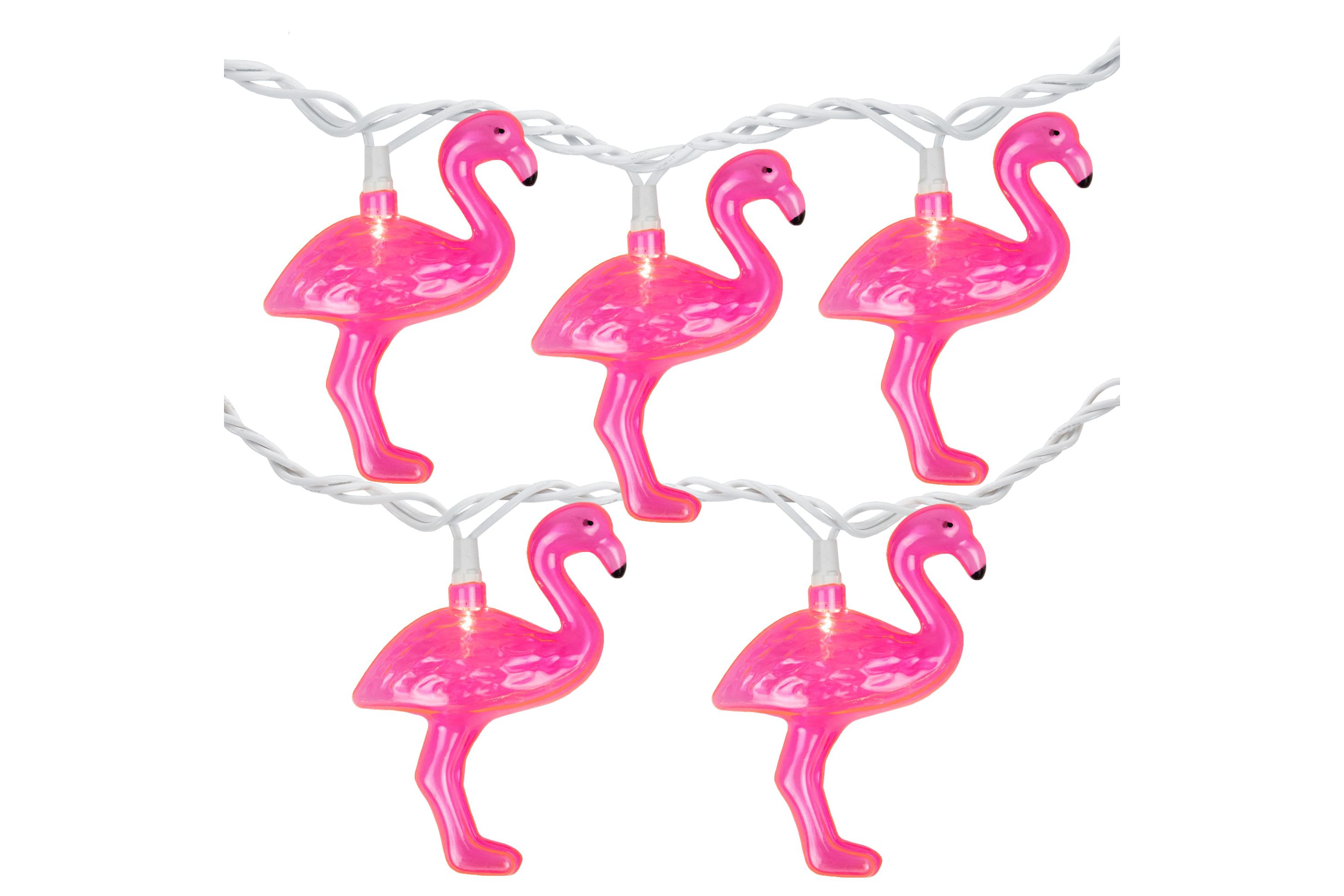 10ct Pink Flamingo Summer Patio String Light Set  7.25ft White Wire