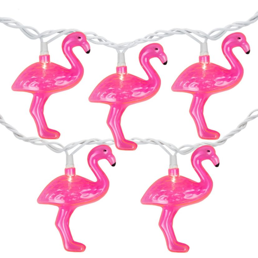 10ct Pink Flamingo Summer Patio String Light Set  7.25ft White Wire