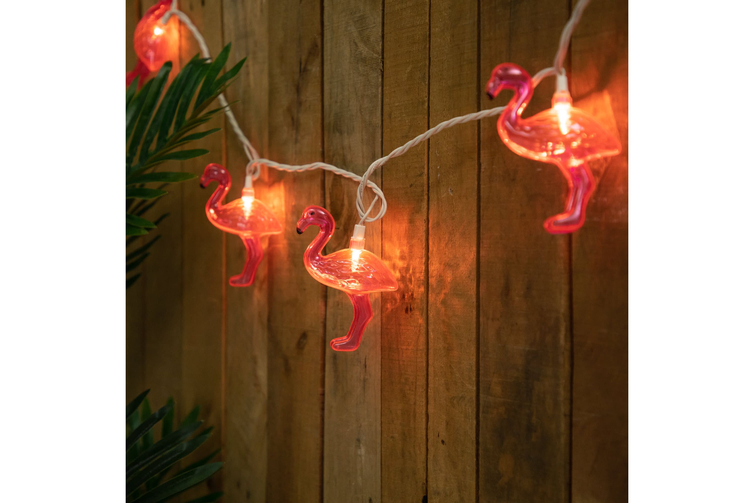 10ct Pink Flamingo Summer Patio String Light Set  7.25ft White Wire