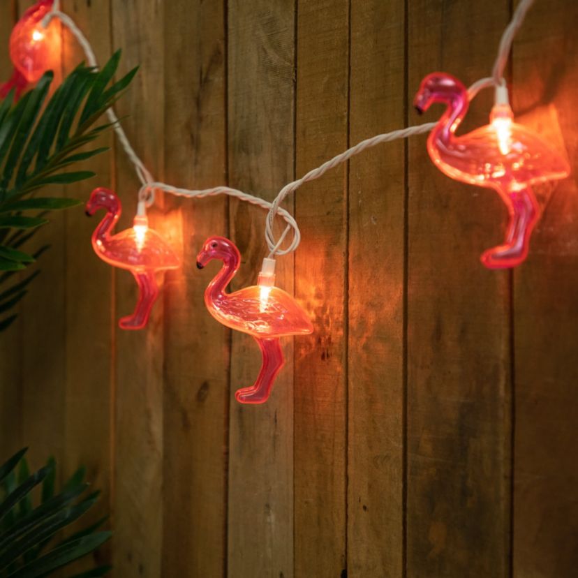 10ct Pink Flamingo Summer Patio String Light Set  7.25ft White Wire