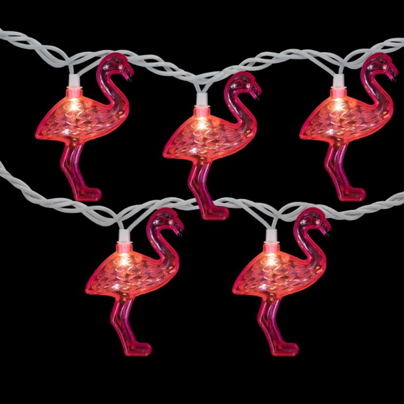 10ct Pink Flamingo Summer Patio String Light Set  7.25ft White Wire