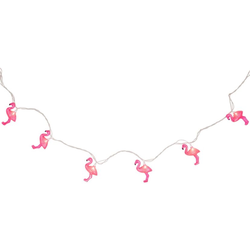 10ct Pink Flamingo Summer Patio String Light Set  7.25ft White Wire