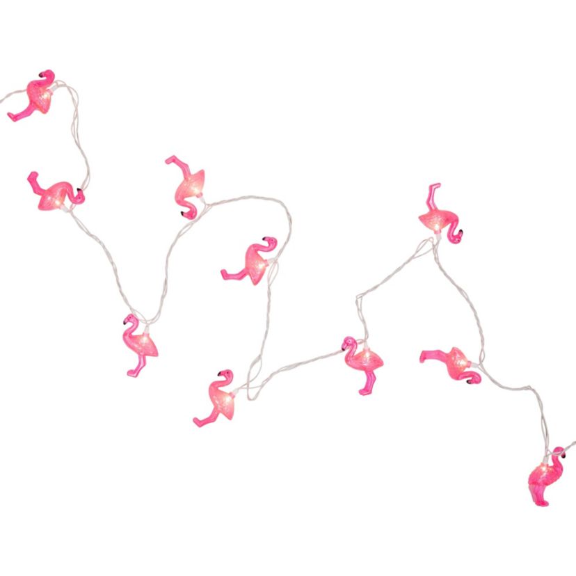 10ct Pink Flamingo Summer Patio String Light Set  7.25ft White Wire