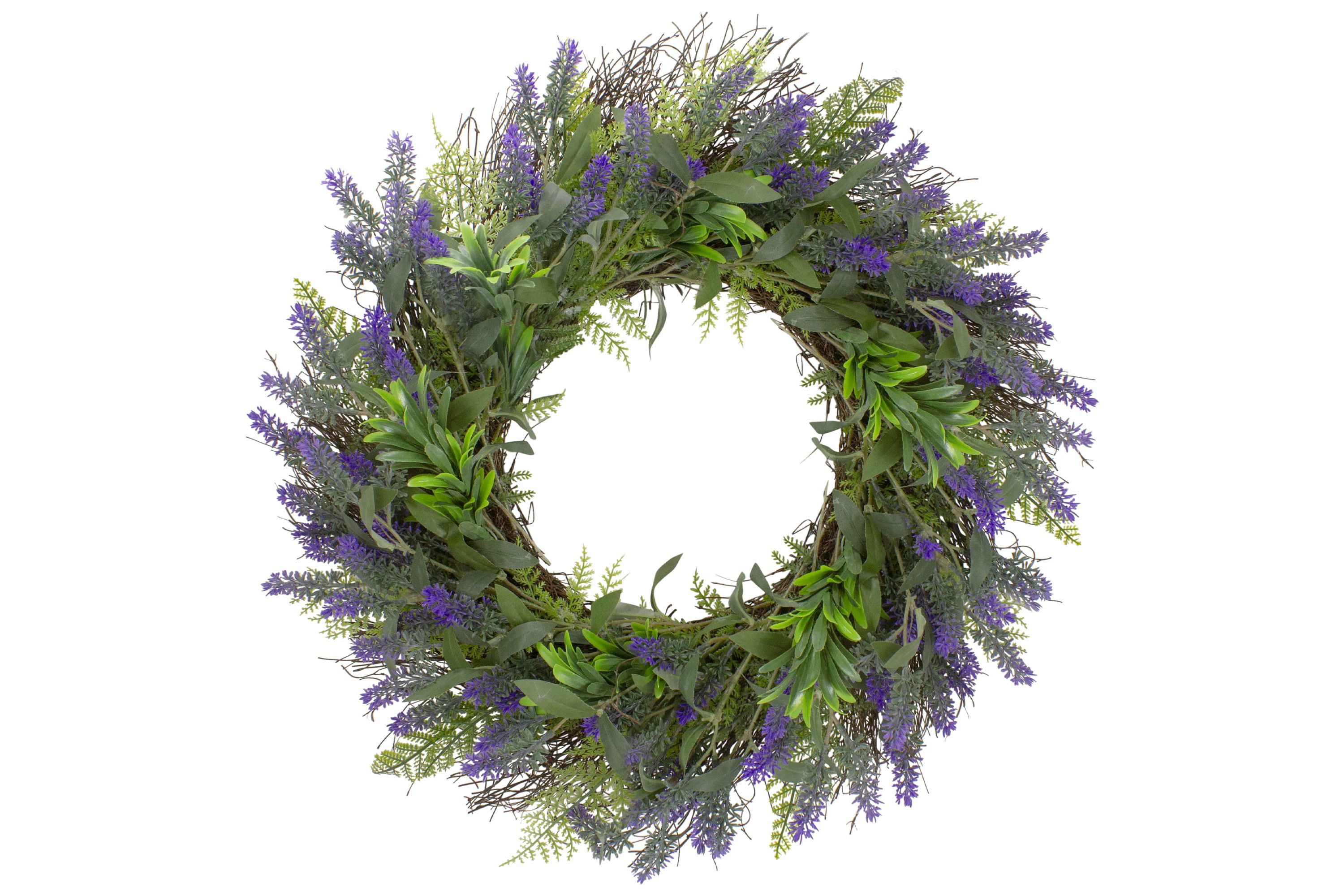 Lavender and Spring Foliage Artificial Floral Wreath  Purple - 24-Inch