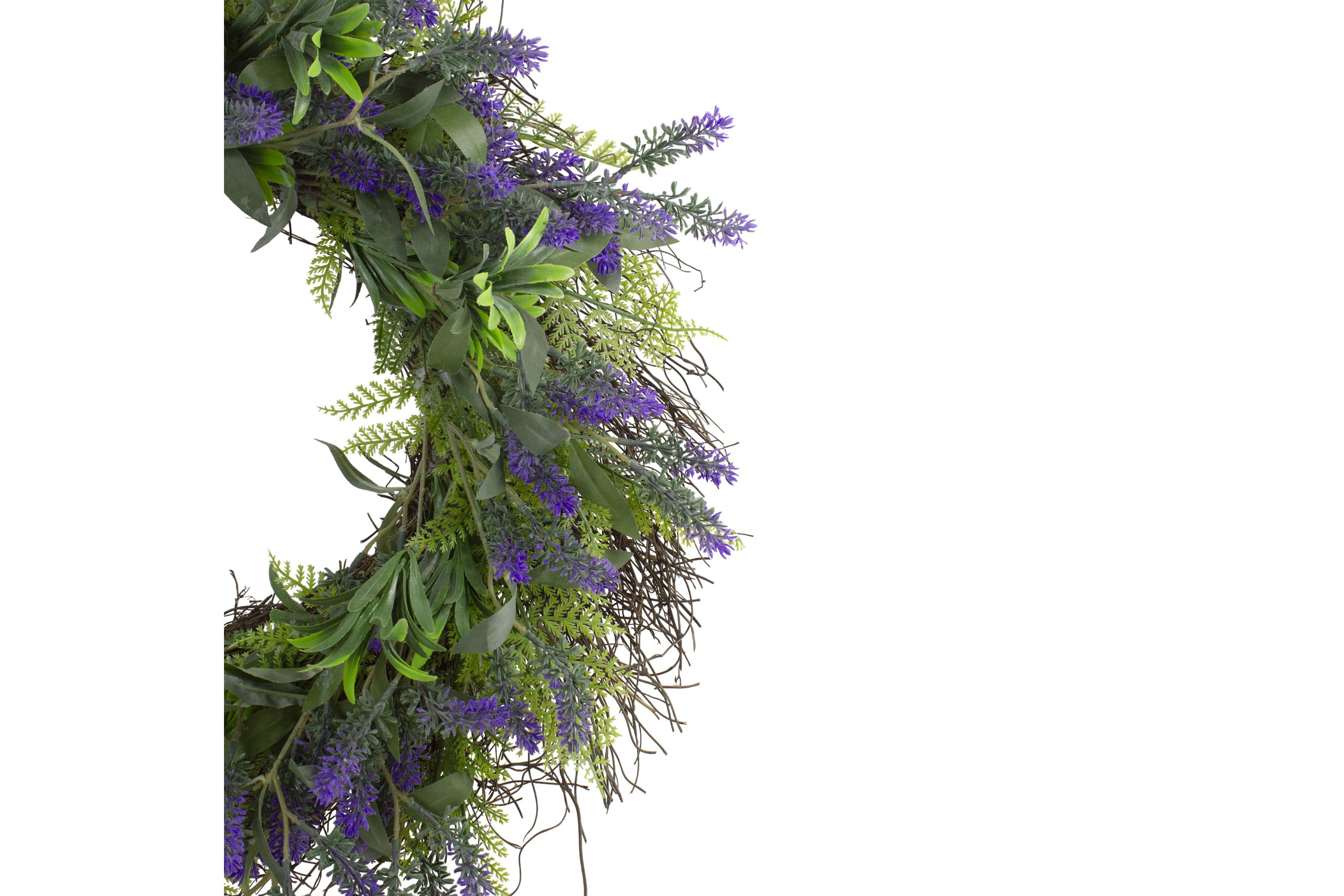Lavender and Spring Foliage Artificial Floral Wreath  Purple - 24-Inch