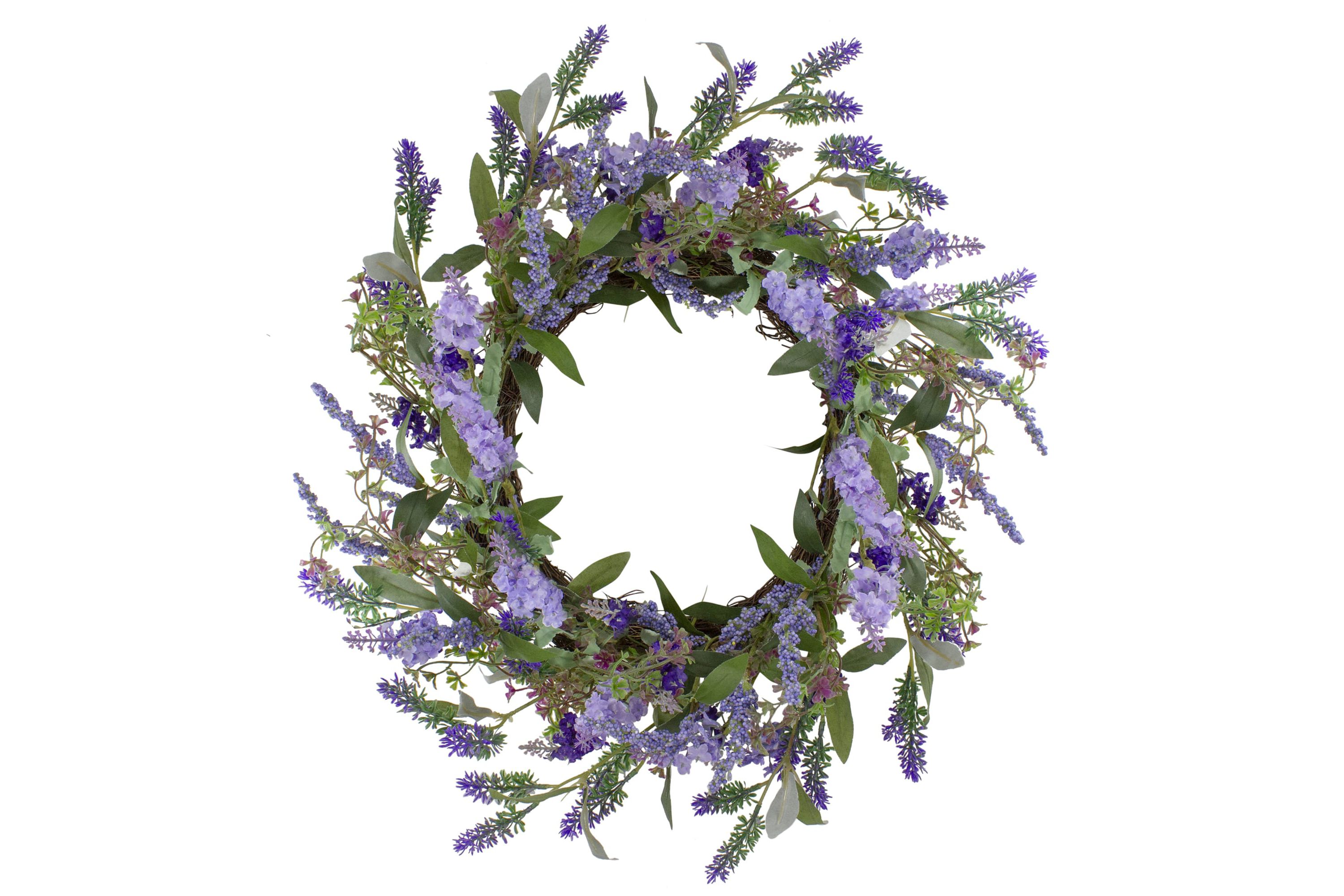 Lavender Artificial Spring Floral Wreath  Purple and Green - 18-Inch