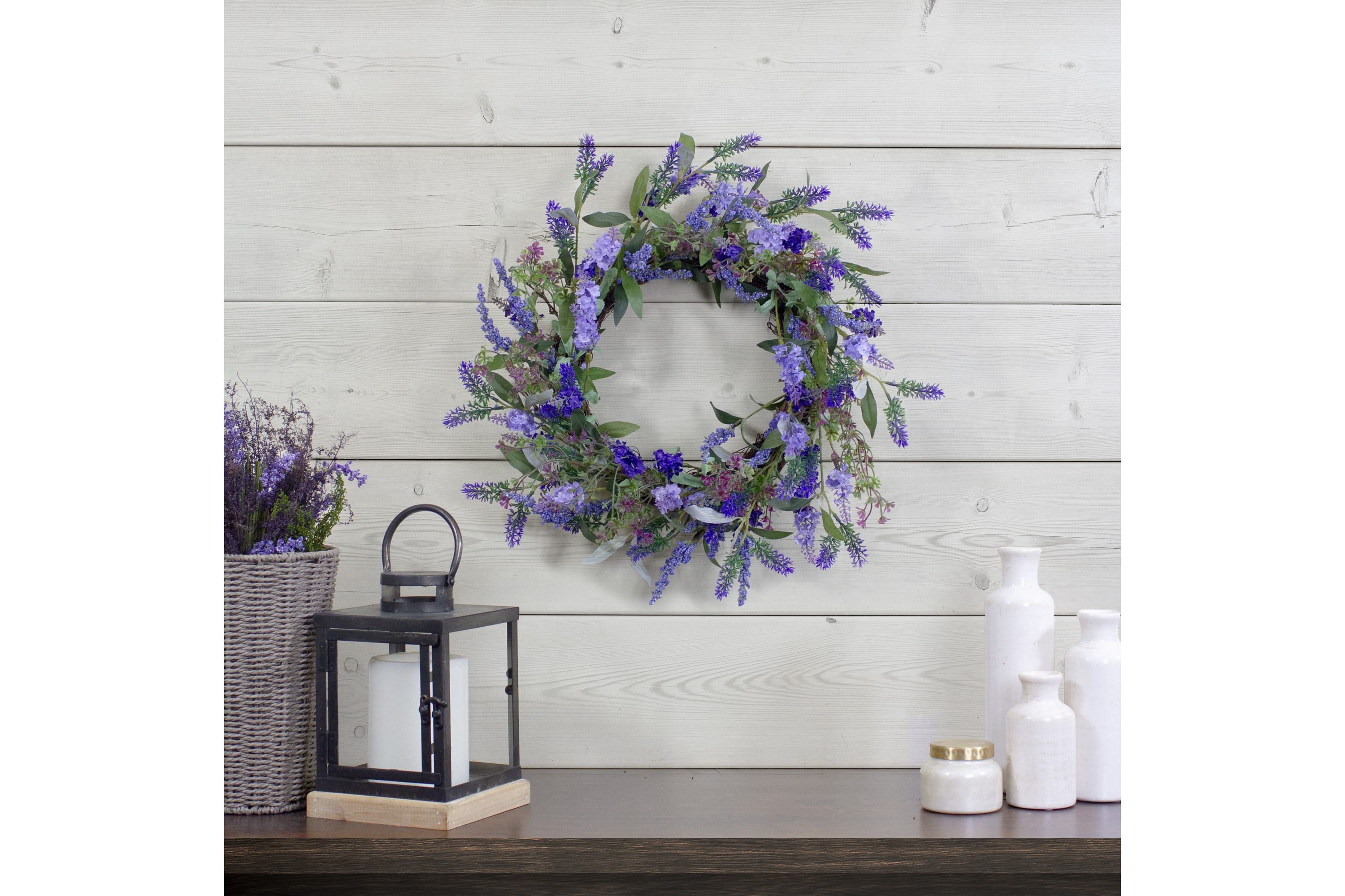 Lavender Artificial Spring Floral Wreath  Purple and Green - 18-Inch