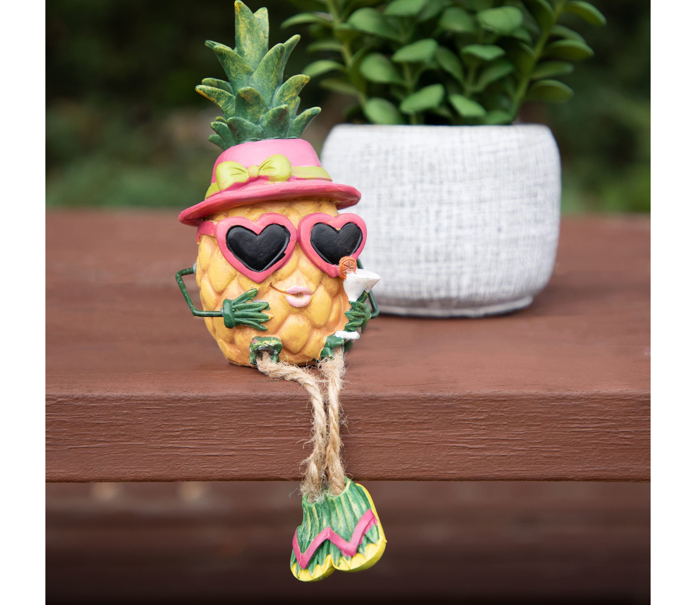 6.25" Tropical Girl Pineapple with Cocktail Outdoor Garden Statue