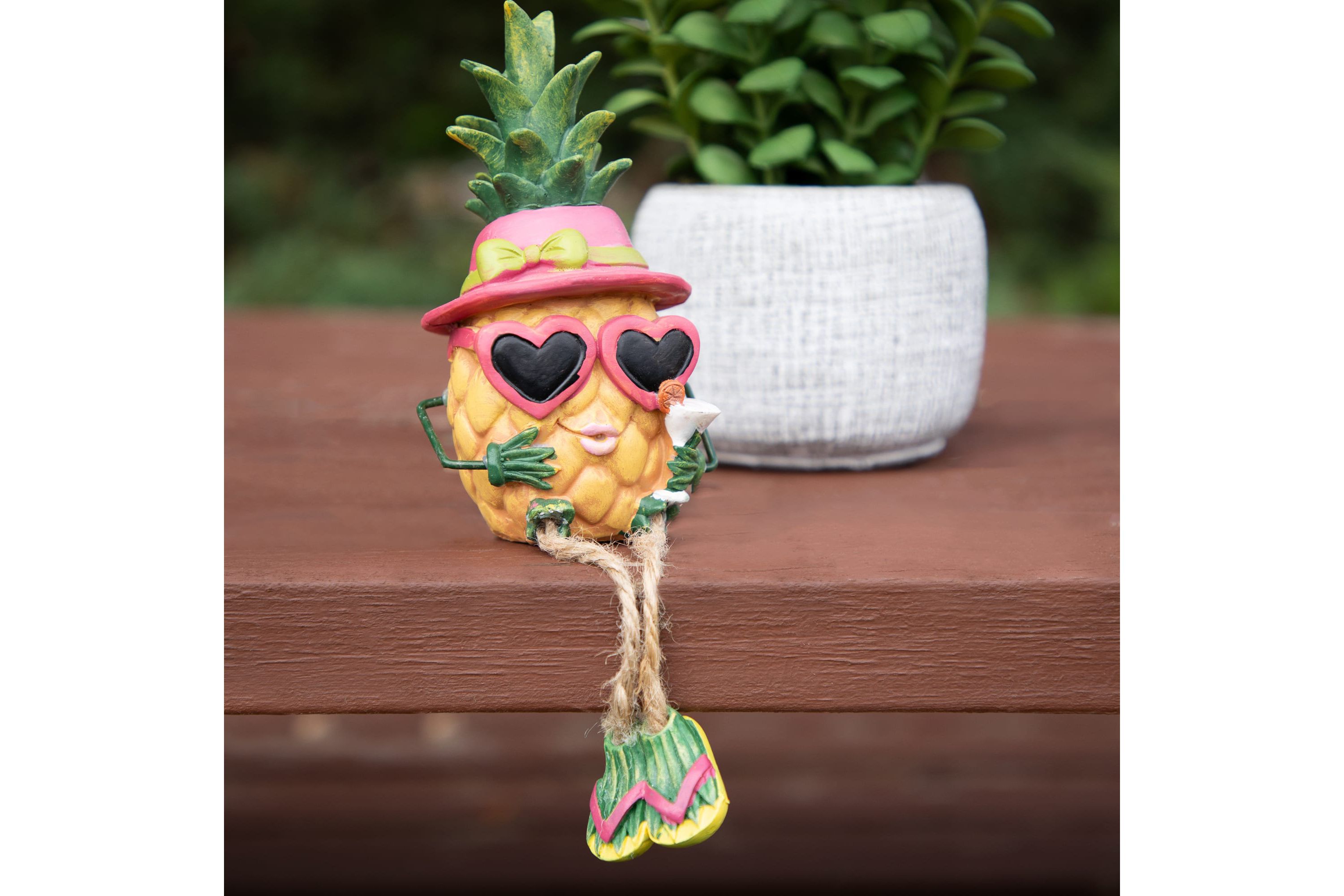 6.25" Tropical Girl Pineapple with Cocktail Outdoor Garden Statue