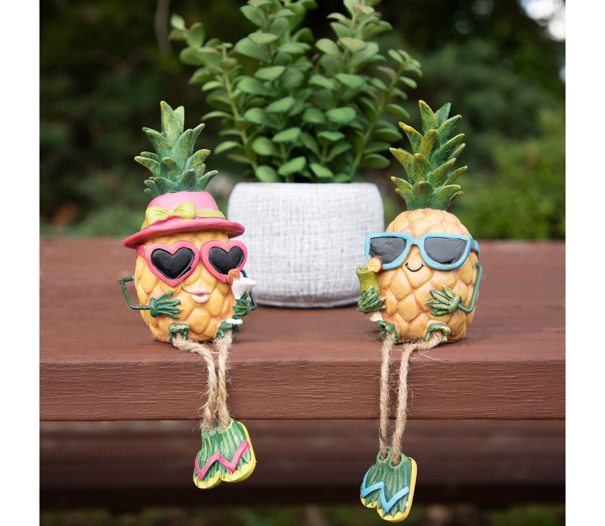 6.25" Tropical Girl Pineapple with Cocktail Outdoor Garden Statue