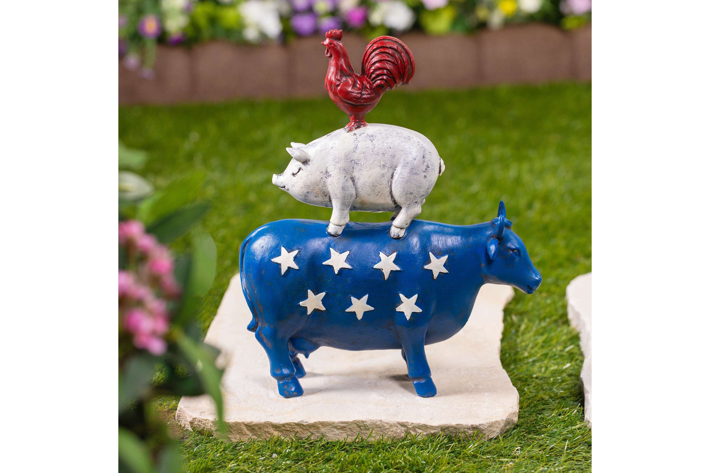 Stacked Patriotic Farm Animals Outdoor Garden Statue - 12"