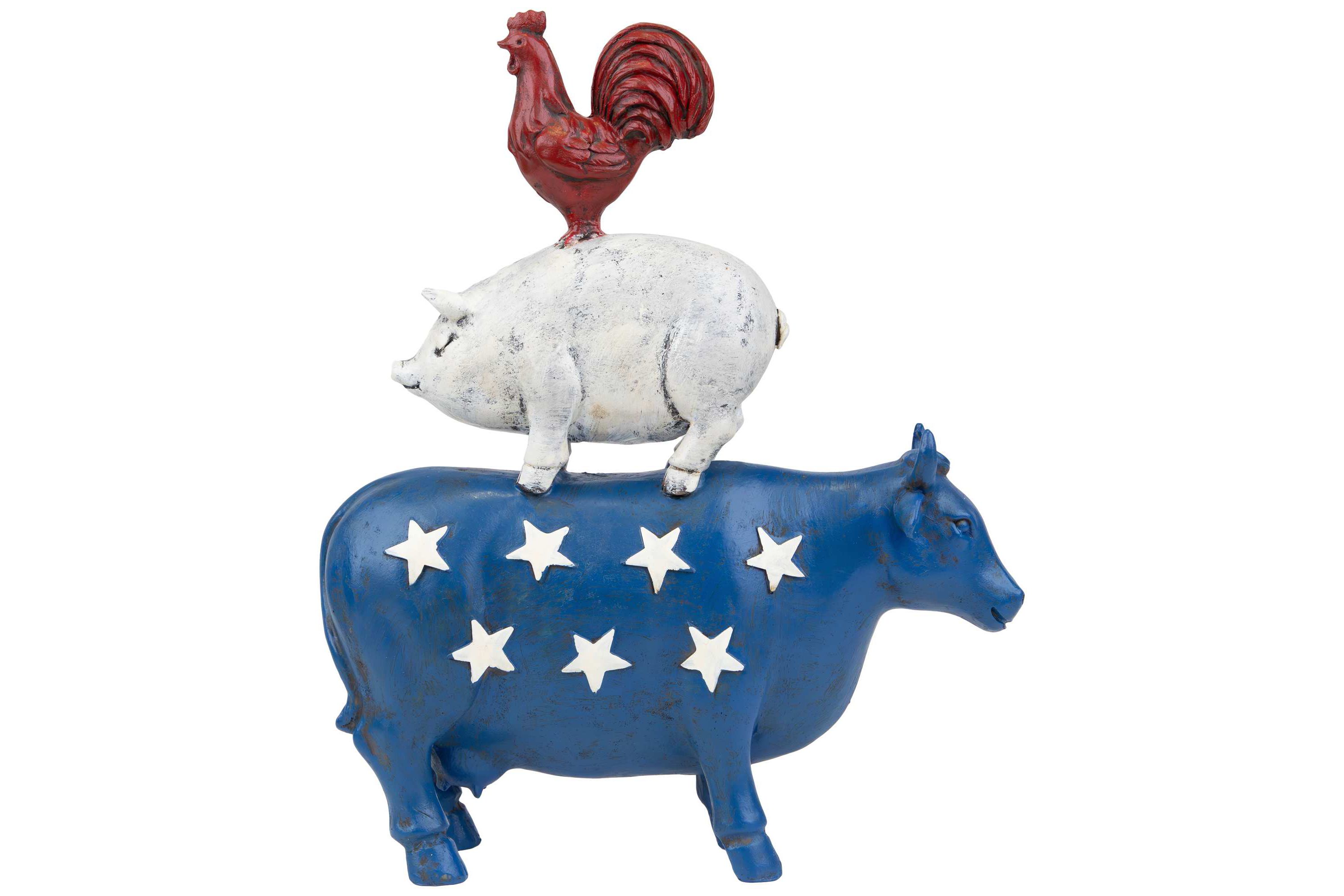 Stacked Patriotic Farm Animals Outdoor Garden Statue - 12"