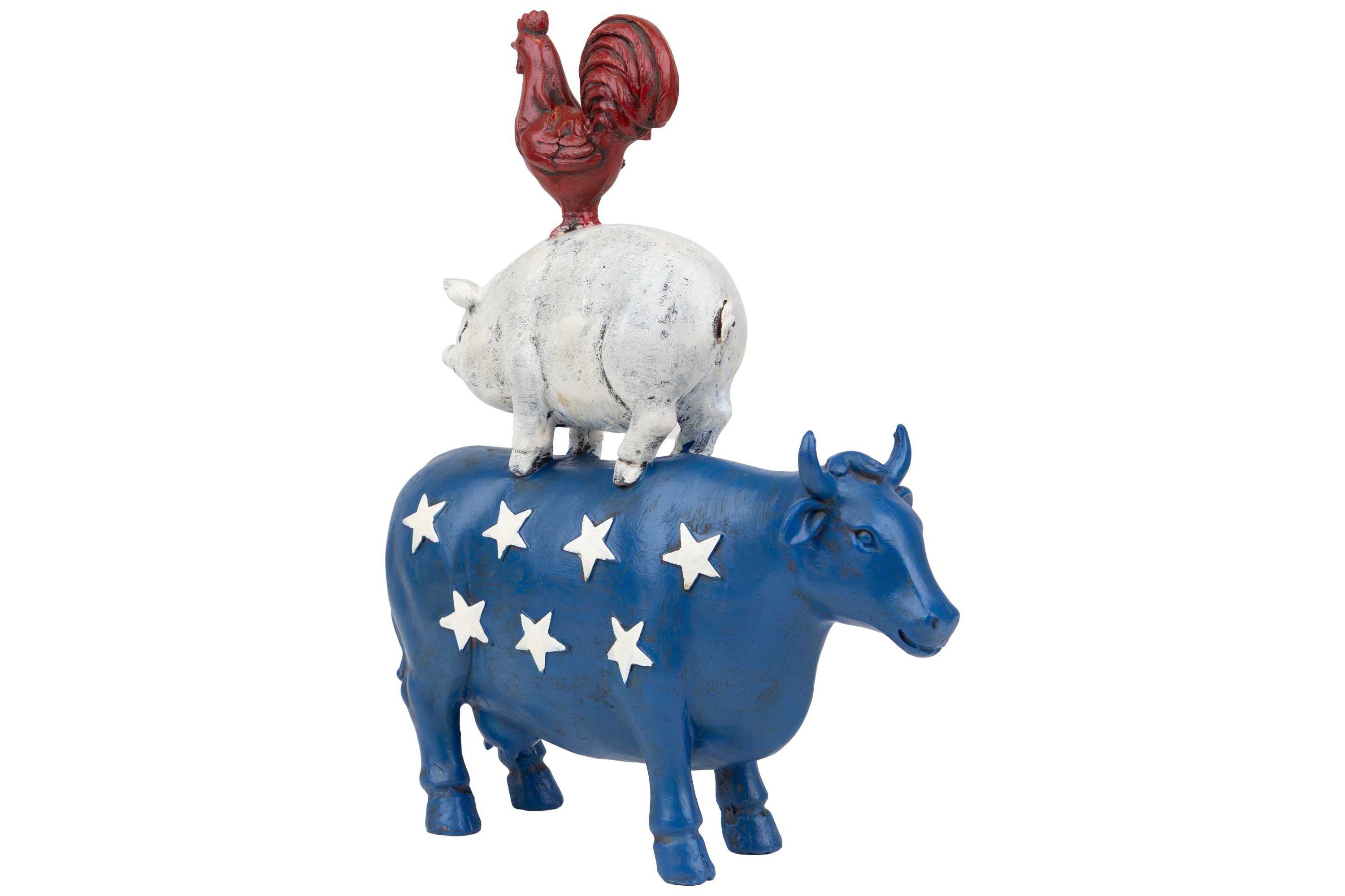 Stacked Patriotic Farm Animals Outdoor Garden Statue - 12"