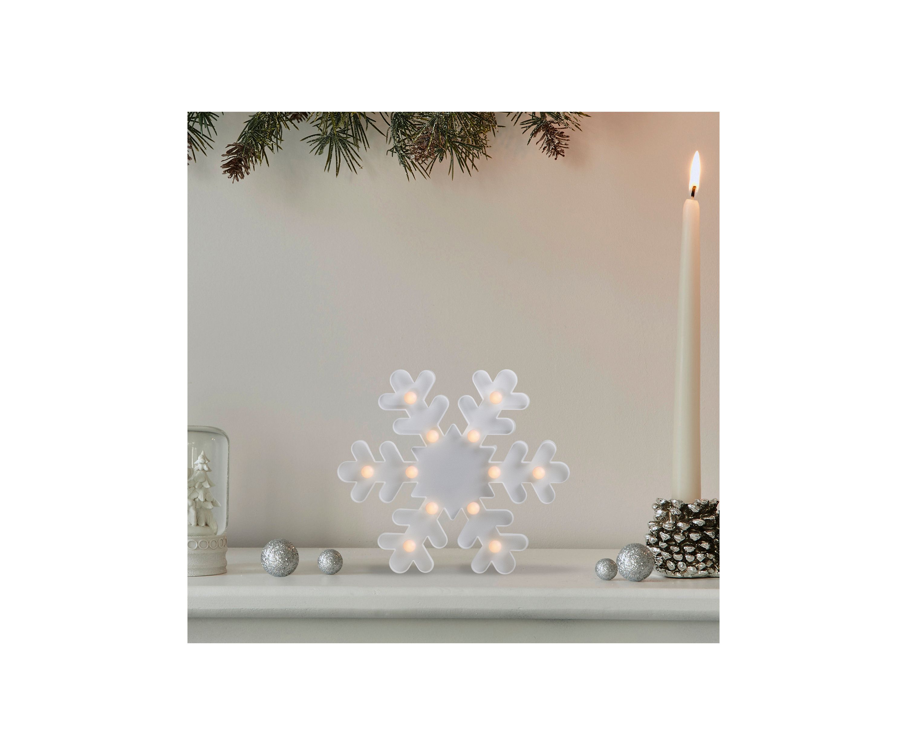 9.5Inch Battery Operated LED Lighted White Snowflake Christmas Marquee Sign