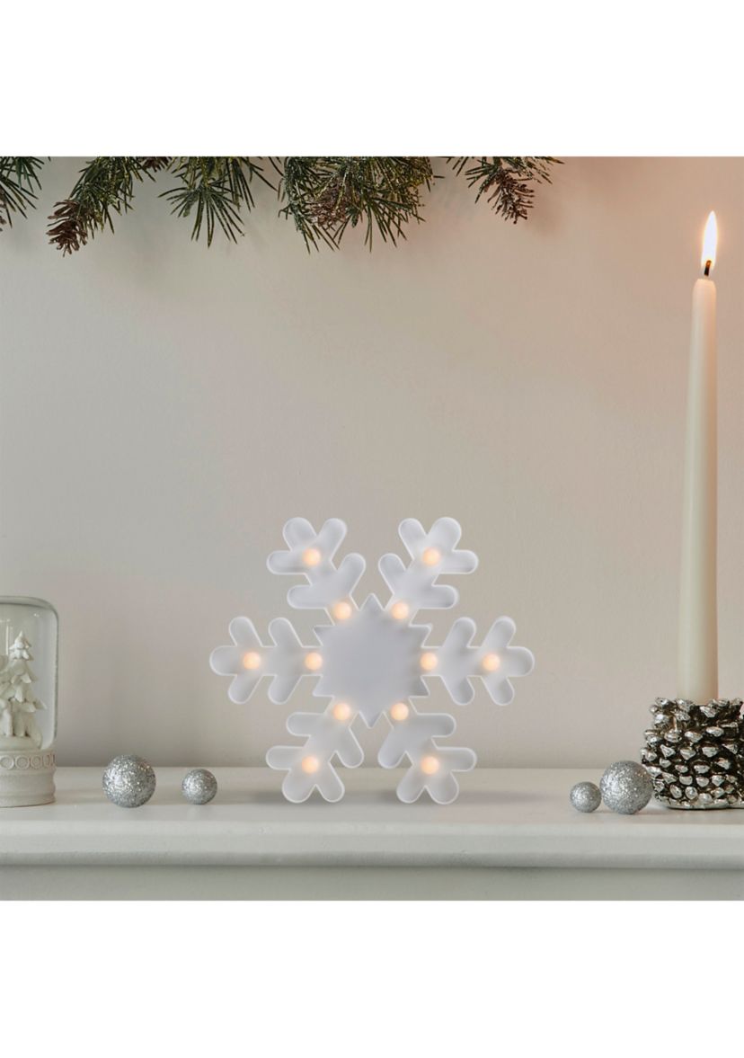 9.5Inch Battery Operated LED Lighted White Snowflake Christmas Marquee Sign