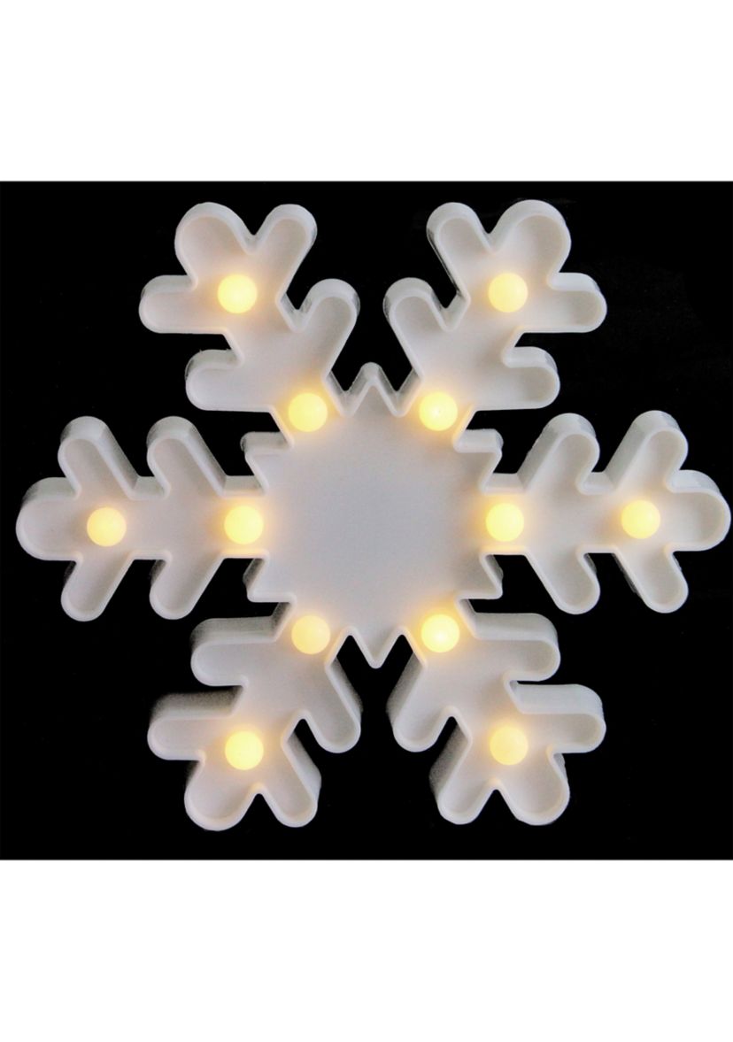 9.5Inch Battery Operated LED Lighted White Snowflake Christmas Marquee Sign