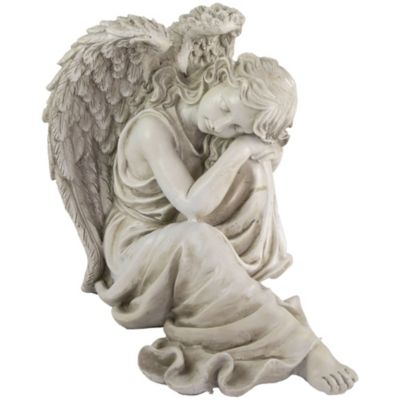 17" Gray Resting Angel Outdoor Garden Statue