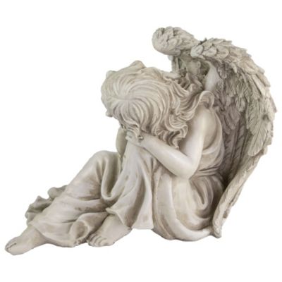 17" Gray Resting Angel Outdoor Garden Statue