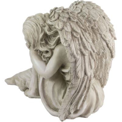 17" Gray Resting Angel Outdoor Garden Statue