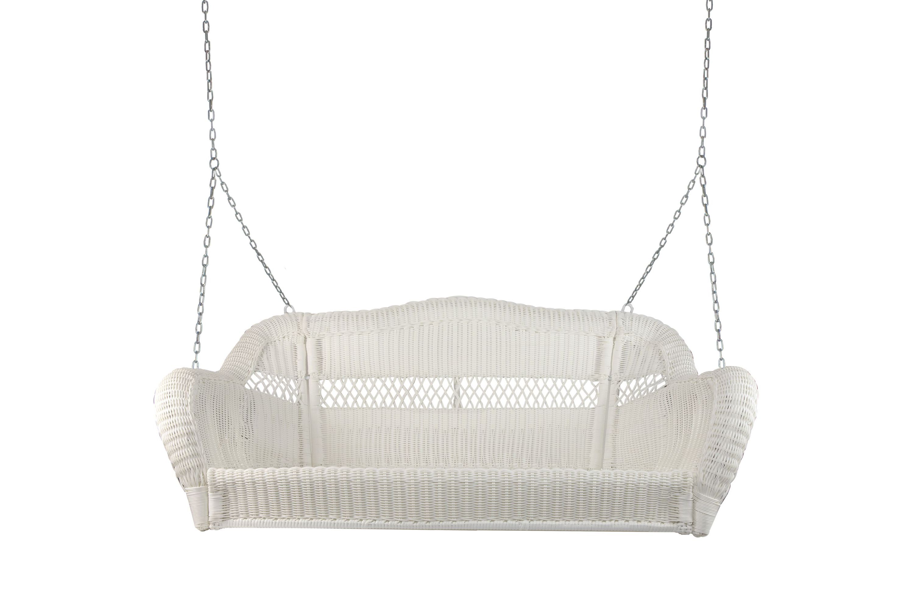 2-Person Hand Woven Resin Wicker Hanging Porch Swing with Chain - White