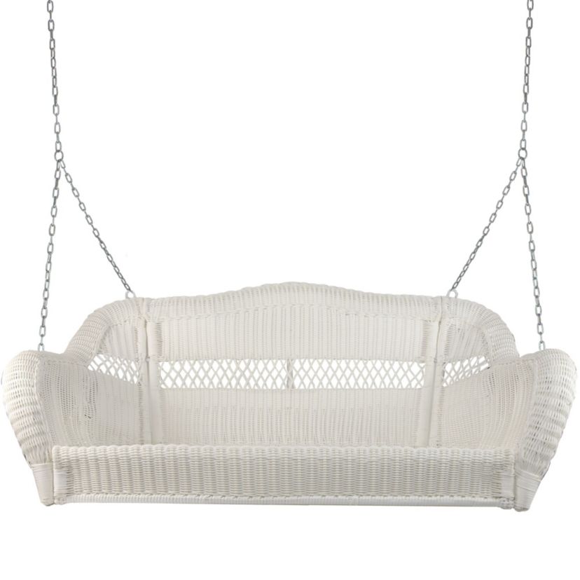 2-Person Hand Woven Resin Wicker Hanging Porch Swing with Chain - White