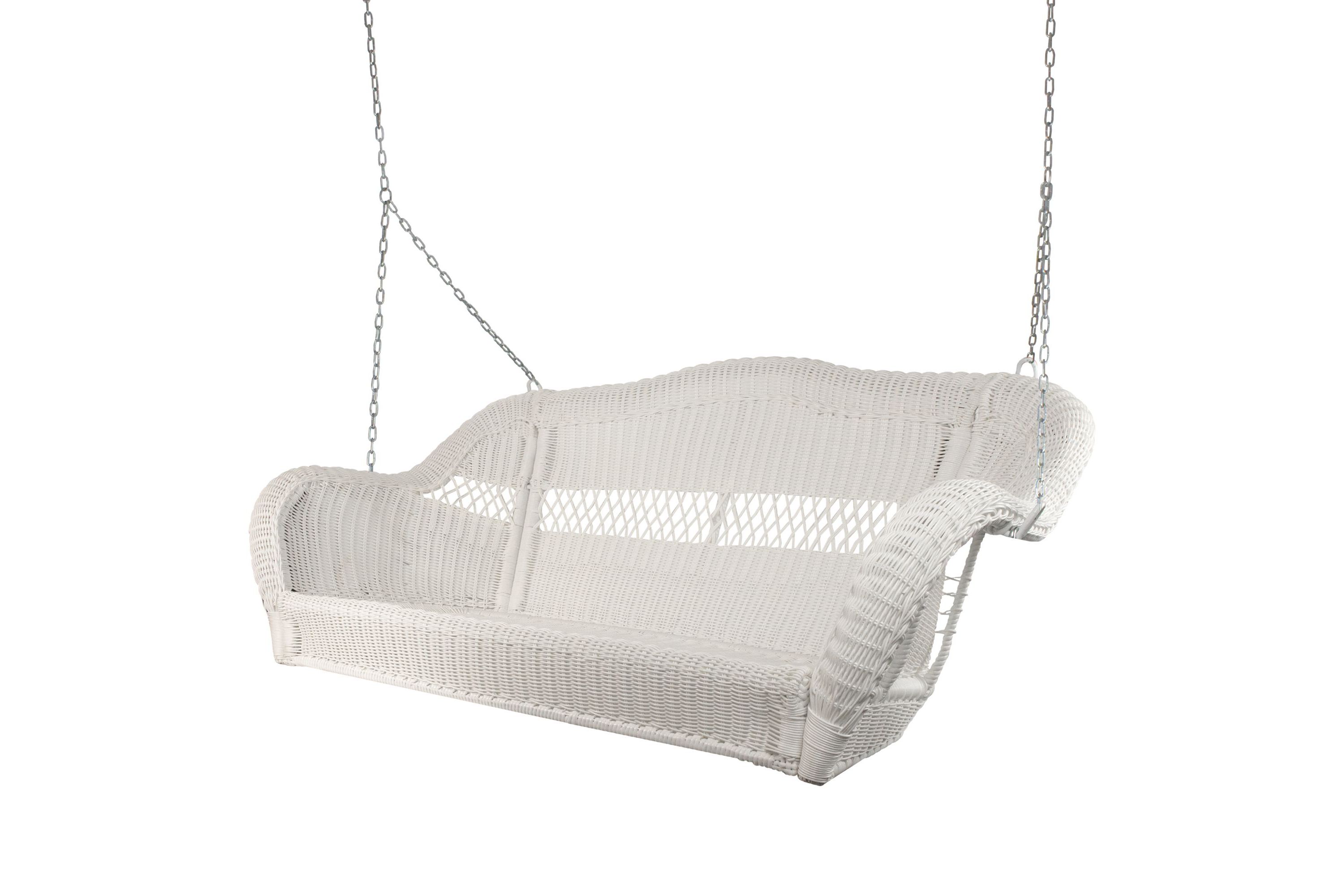 2-Person Hand Woven Resin Wicker Hanging Porch Swing with Chain - White
