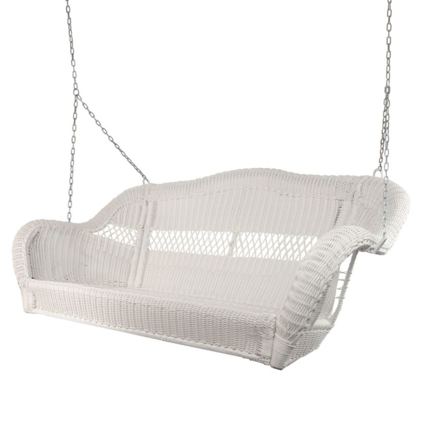 2-Person Hand Woven Resin Wicker Hanging Porch Swing with Chain - White