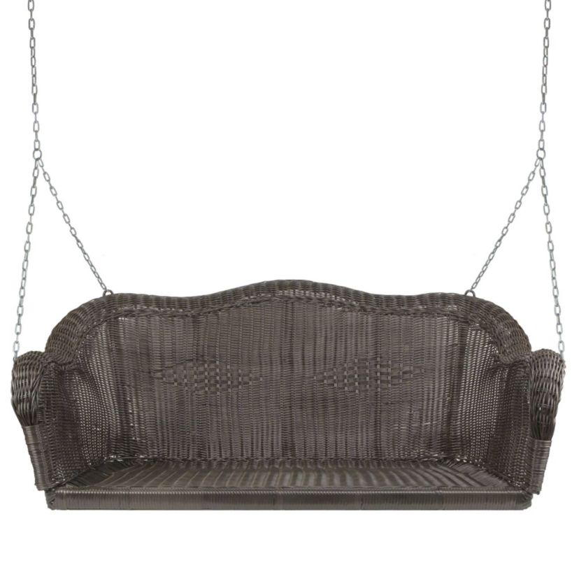Hand Woven Resin Wicker Porch Swing with Chain - Chocolate Brown