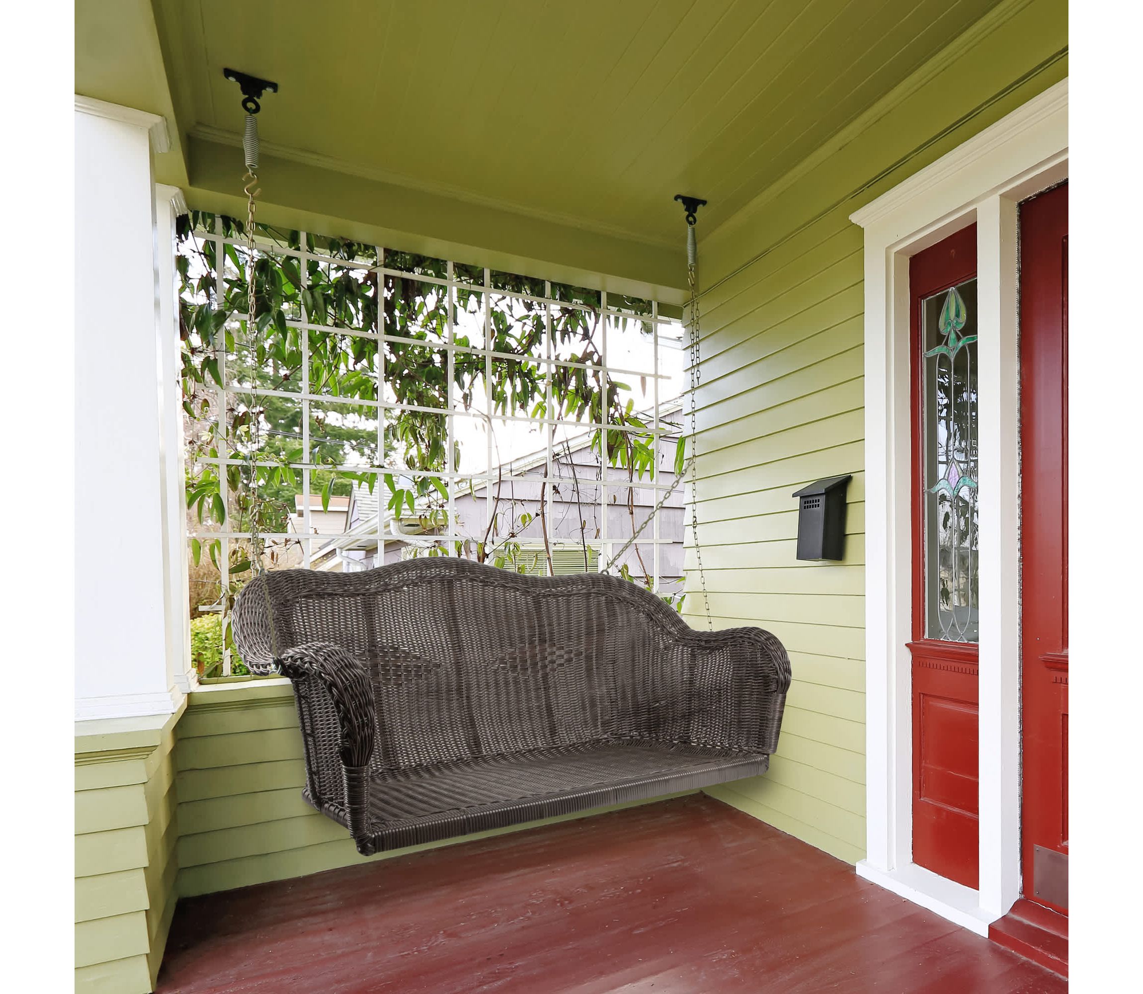 Hand Woven Resin Wicker Porch Swing with Chain - Chocolate Brown