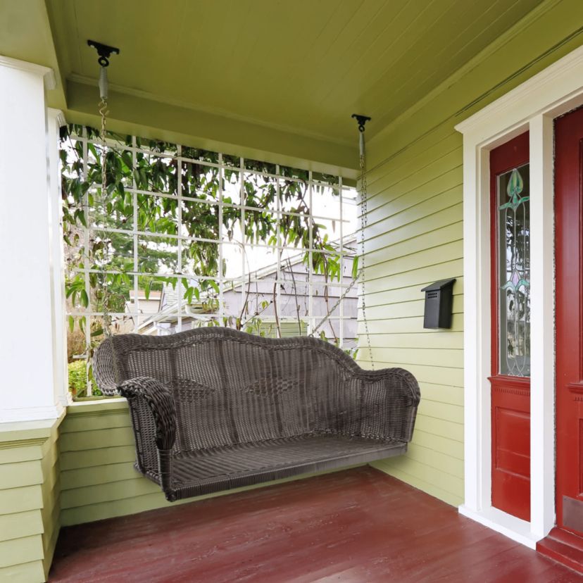 Hand Woven Resin Wicker Porch Swing with Chain - Chocolate Brown