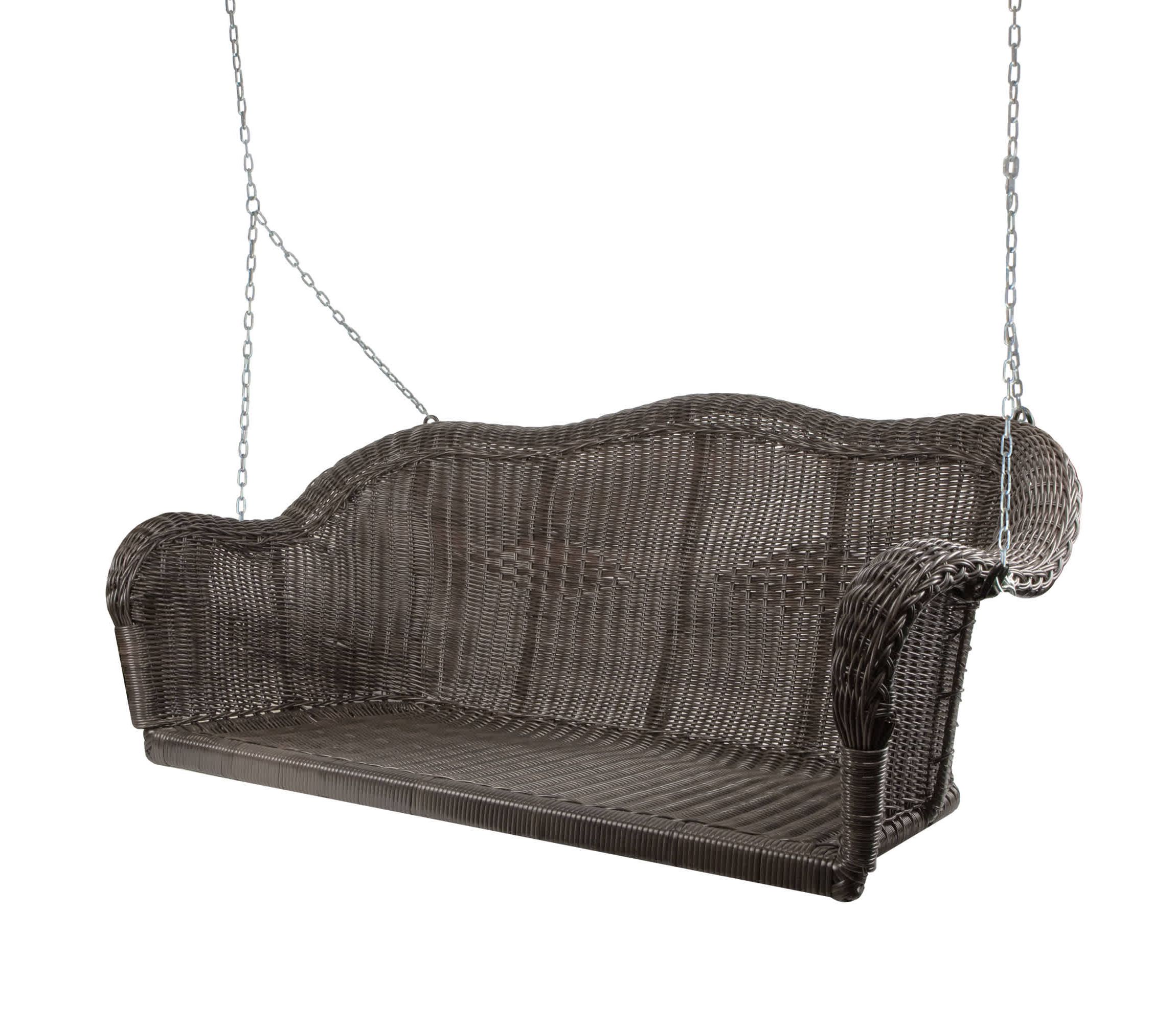 Hand Woven Resin Wicker Porch Swing with Chain - Chocolate Brown