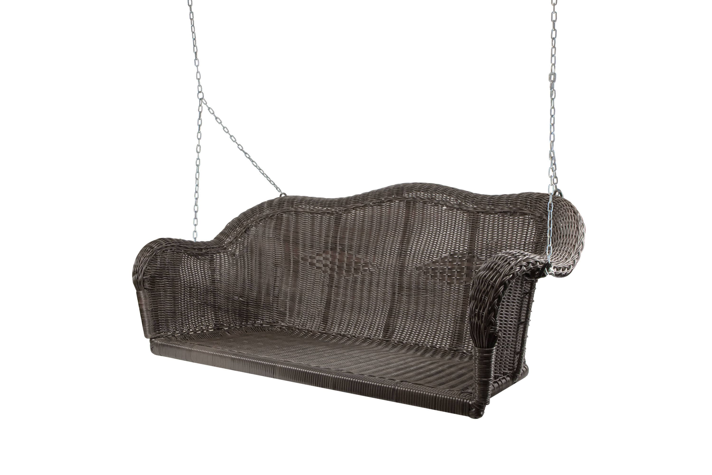 Hand Woven Resin Wicker Porch Swing with Chain - Chocolate Brown
