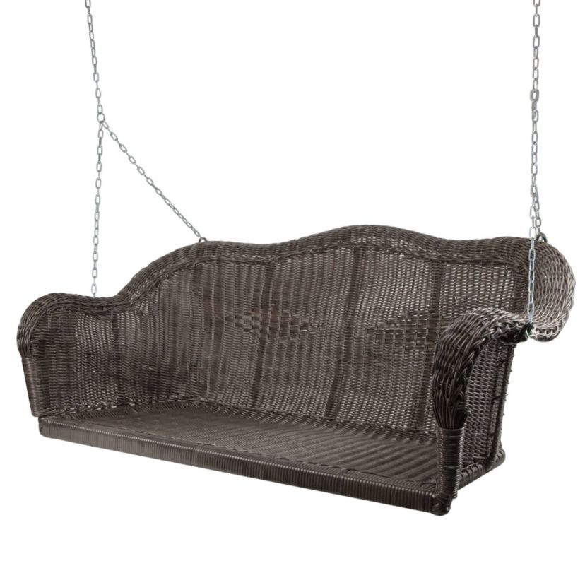 Hand Woven Resin Wicker Porch Swing with Chain - Chocolate Brown