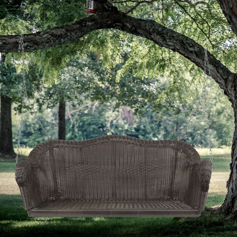 Hand Woven Resin Wicker Porch Swing with Chain - Chocolate Brown