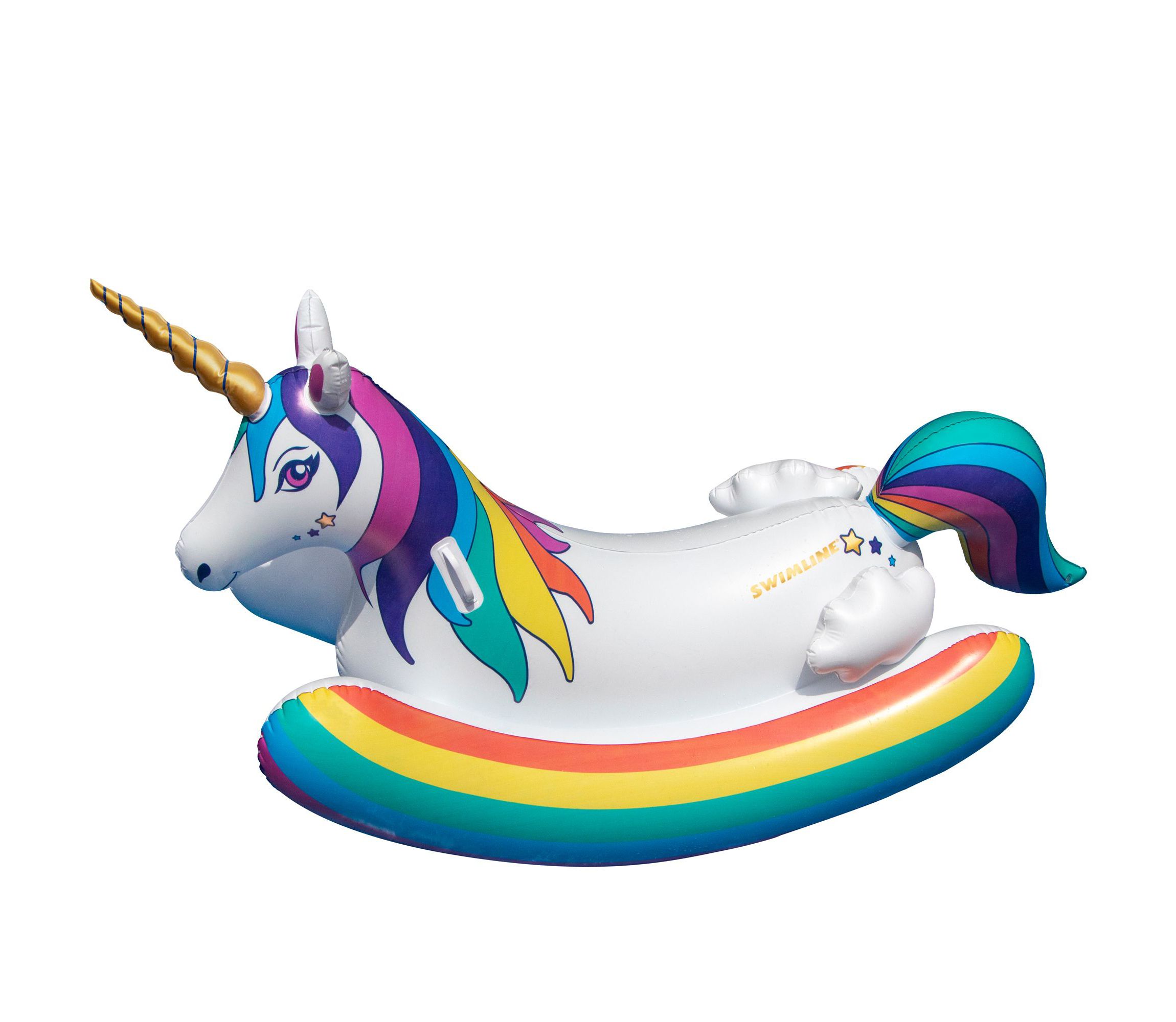 Inflatable White and Yellow Unicorn Rocker Swimming Pool Float  14-Inch
