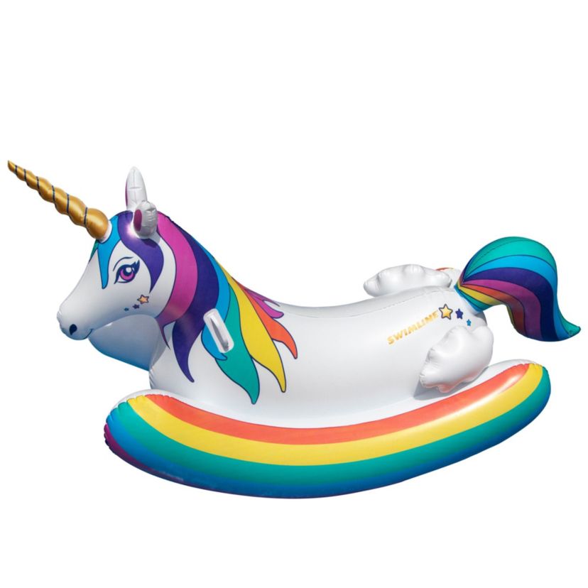 Inflatable White and Yellow Unicorn Rocker Swimming Pool Float  14-Inch