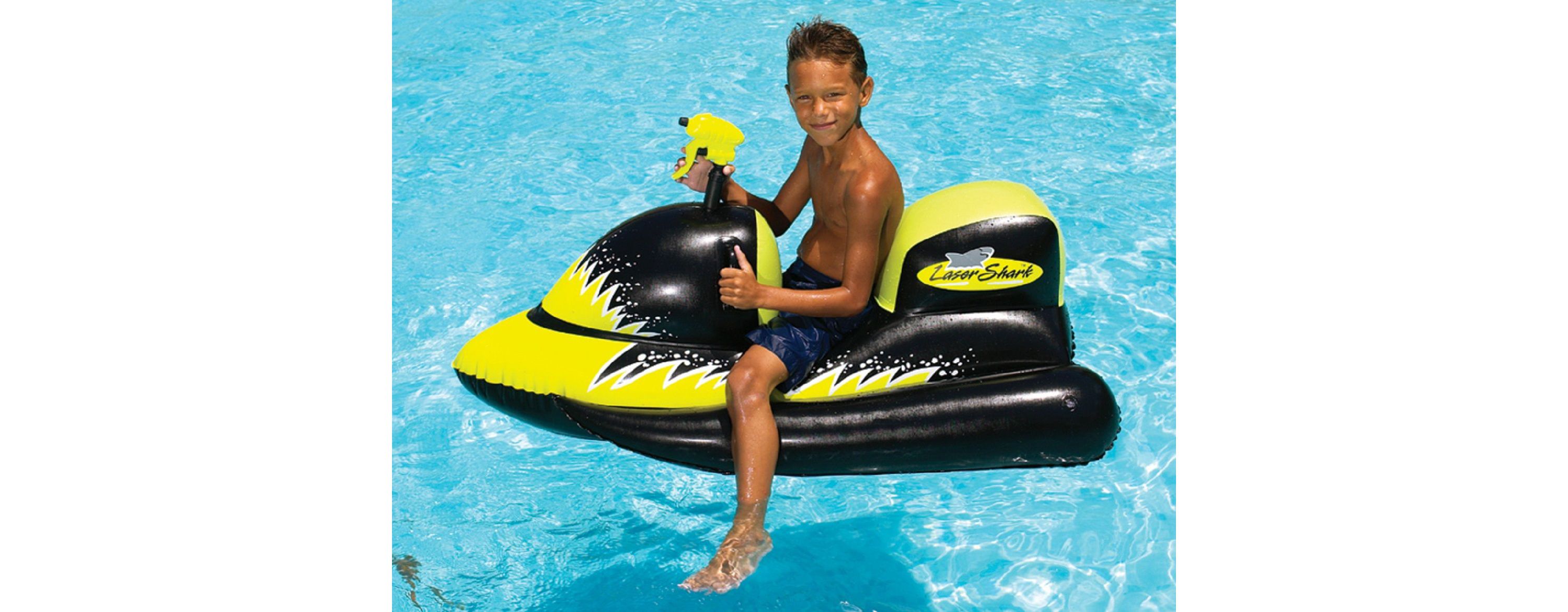 51" Yellow and Black Shark Inflatable Wet-Ski Pool Squirter with Gripped Handles