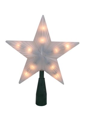 7Inch Lighted White Frosted 5-Point Star Christmas Tree Topper - Clear Lights