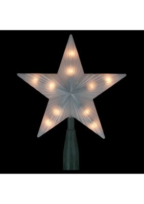 7Inch Lighted White Frosted 5-Point Star Christmas Tree Topper - Clear Lights
