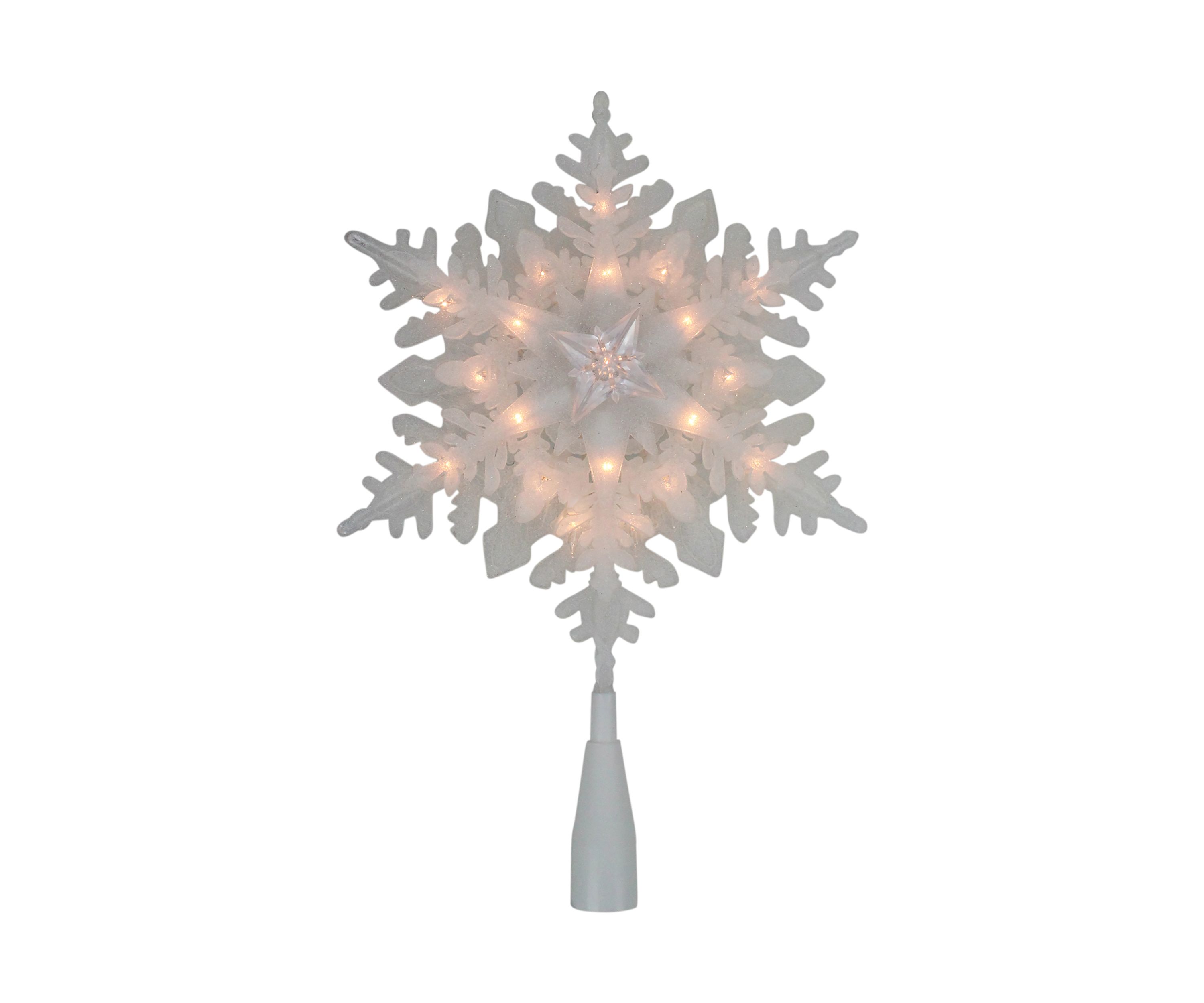 10Inch Lighted White Frosted Stacked Snowflake Christmas Tree Topper - Clear Lights