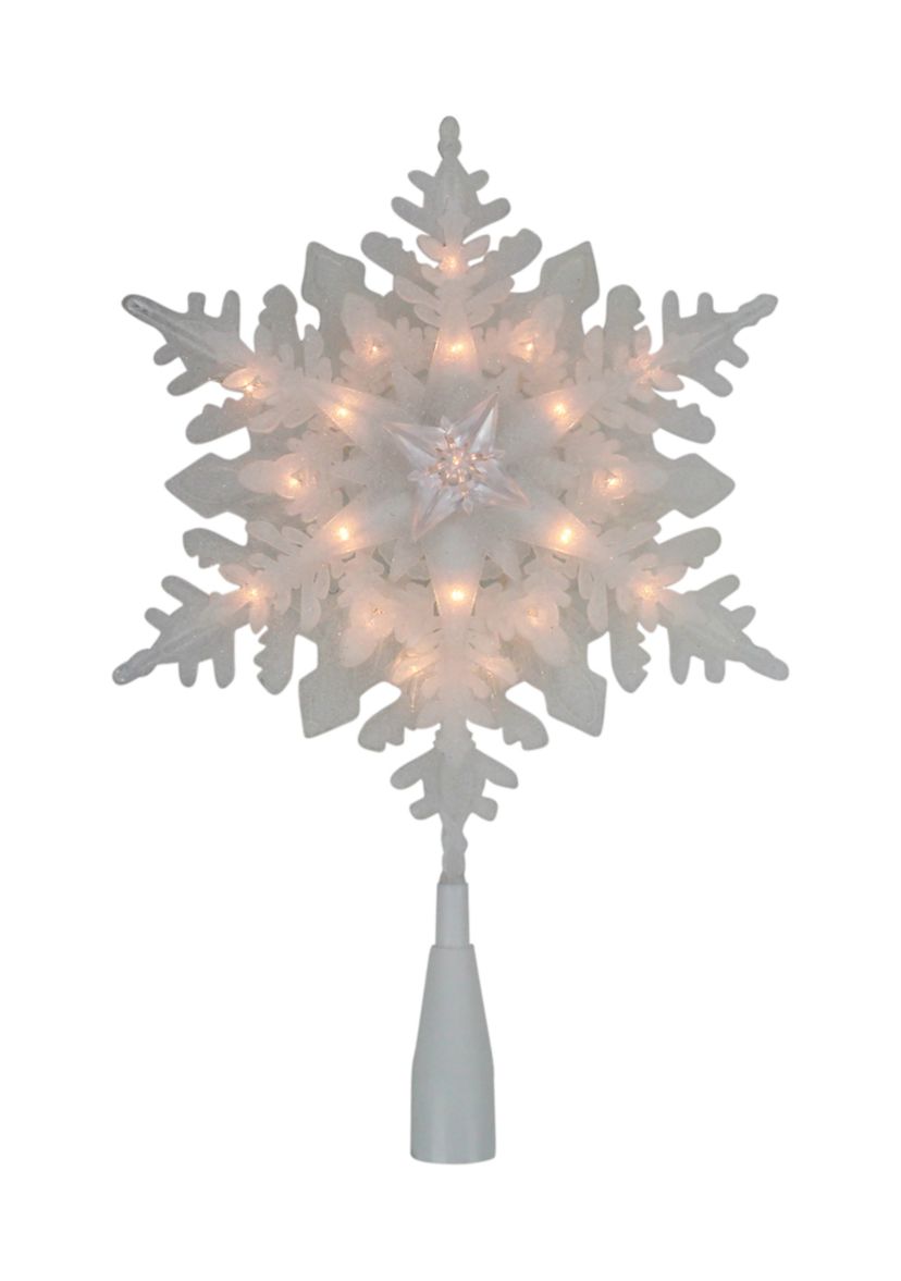 10Inch Lighted White Frosted Stacked Snowflake Christmas Tree Topper - Clear Lights