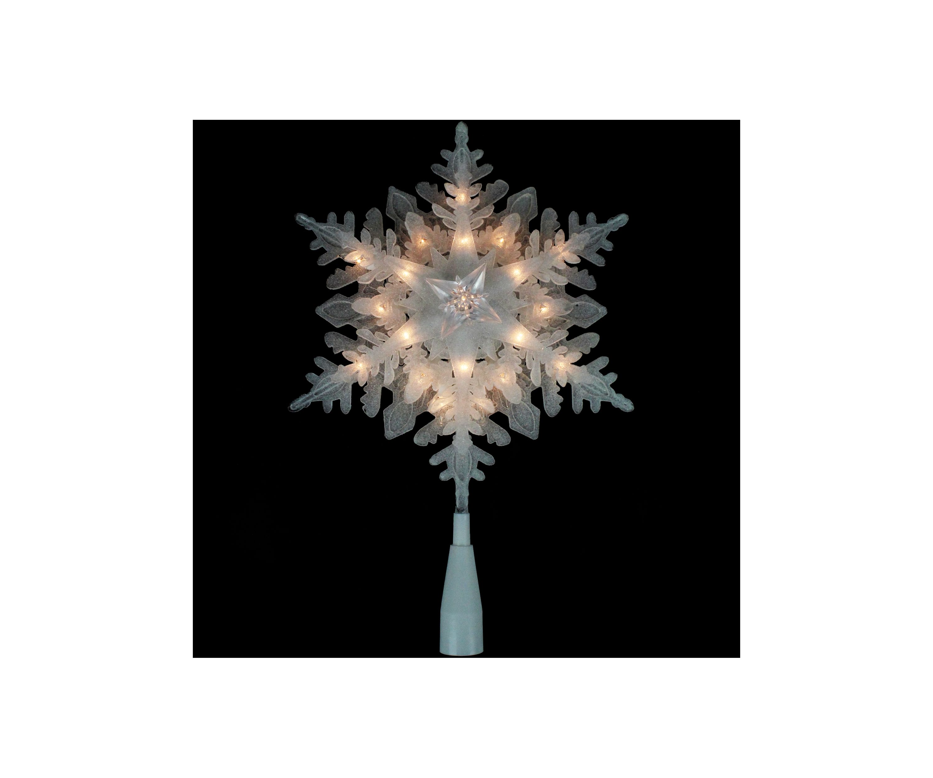 10Inch Lighted White Frosted Stacked Snowflake Christmas Tree Topper - Clear Lights