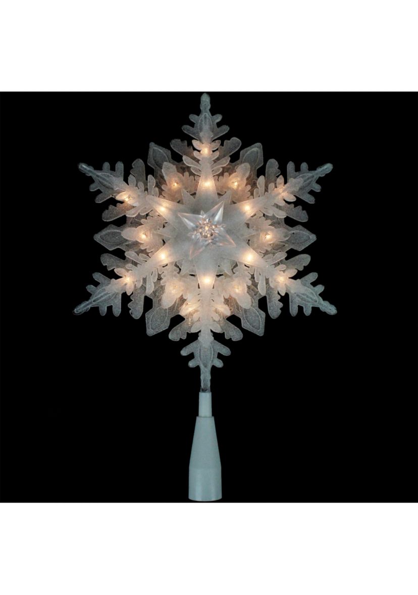 10Inch Lighted White Frosted Stacked Snowflake Christmas Tree Topper - Clear Lights