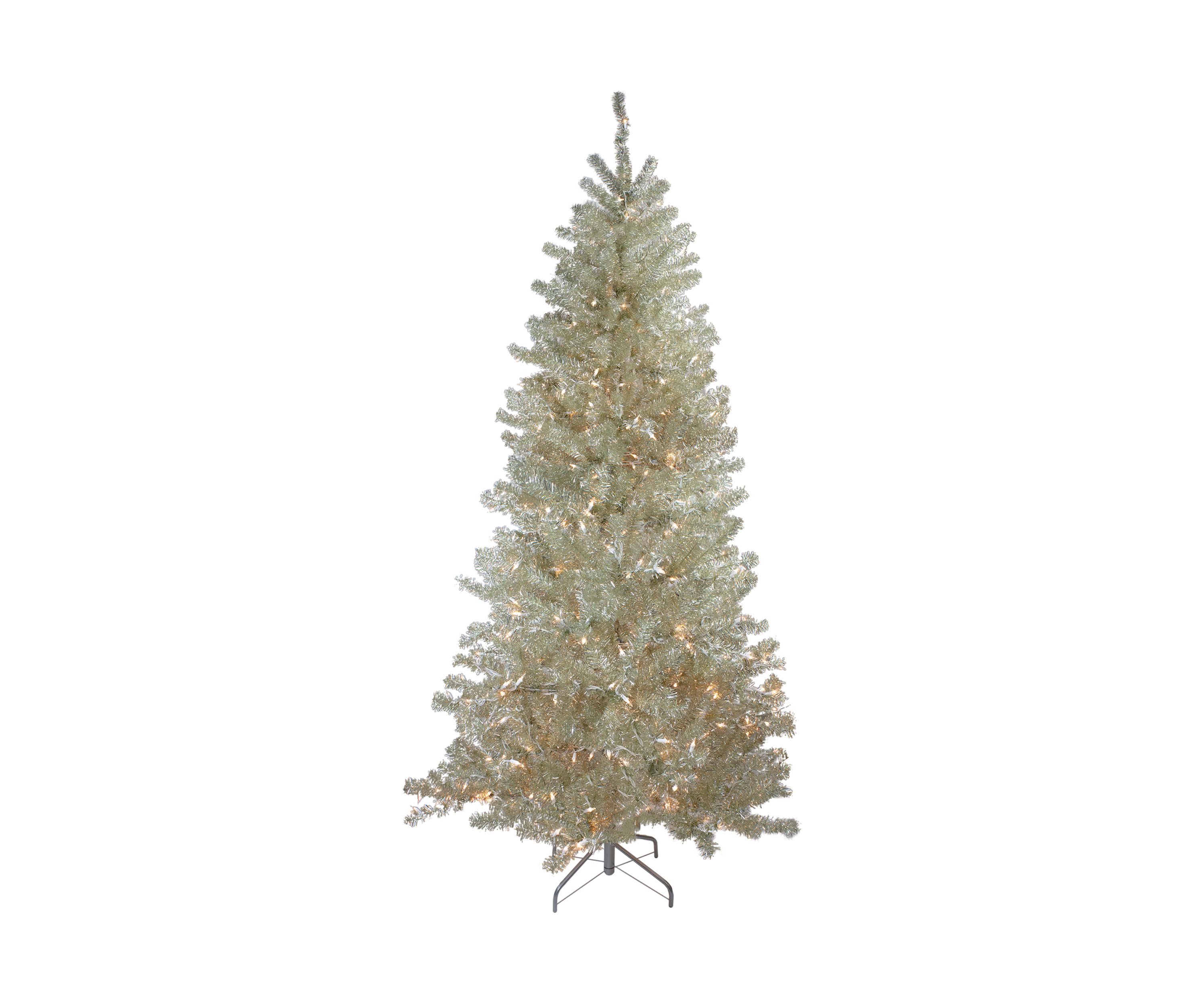 6 Pre-Lit Metallic Sheer Champagne Artificial Tinsel Christmas Tree - Clear Lights