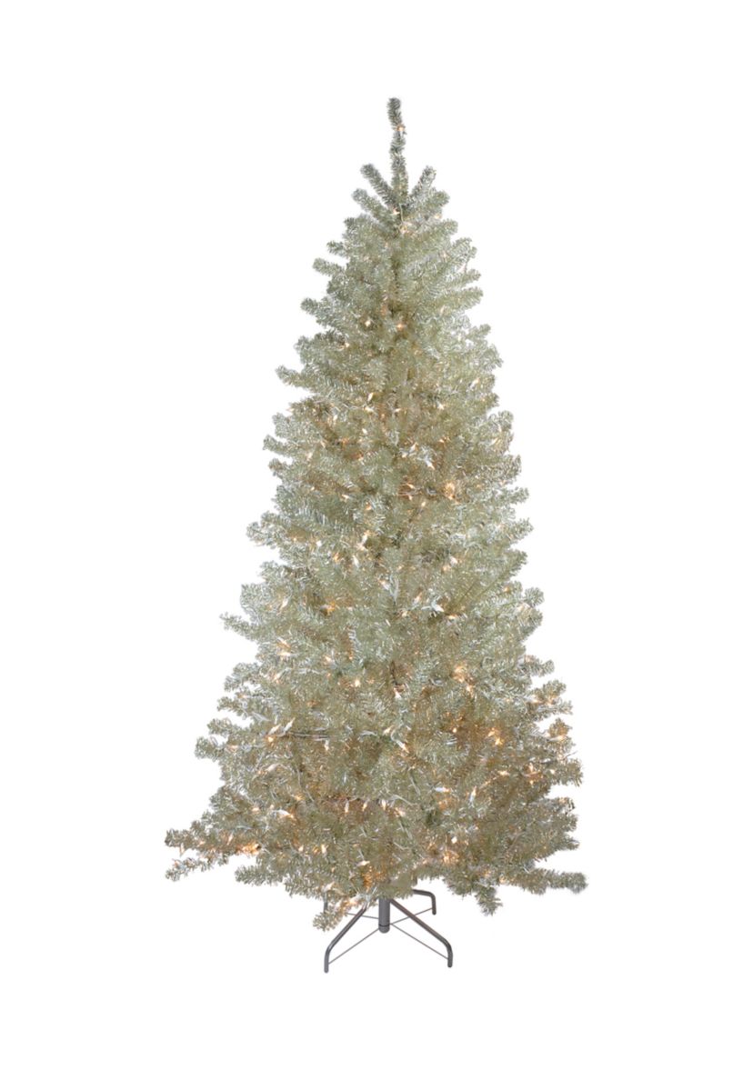 6 Pre-Lit Metallic Sheer Champagne Artificial Tinsel Christmas Tree - Clear Lights