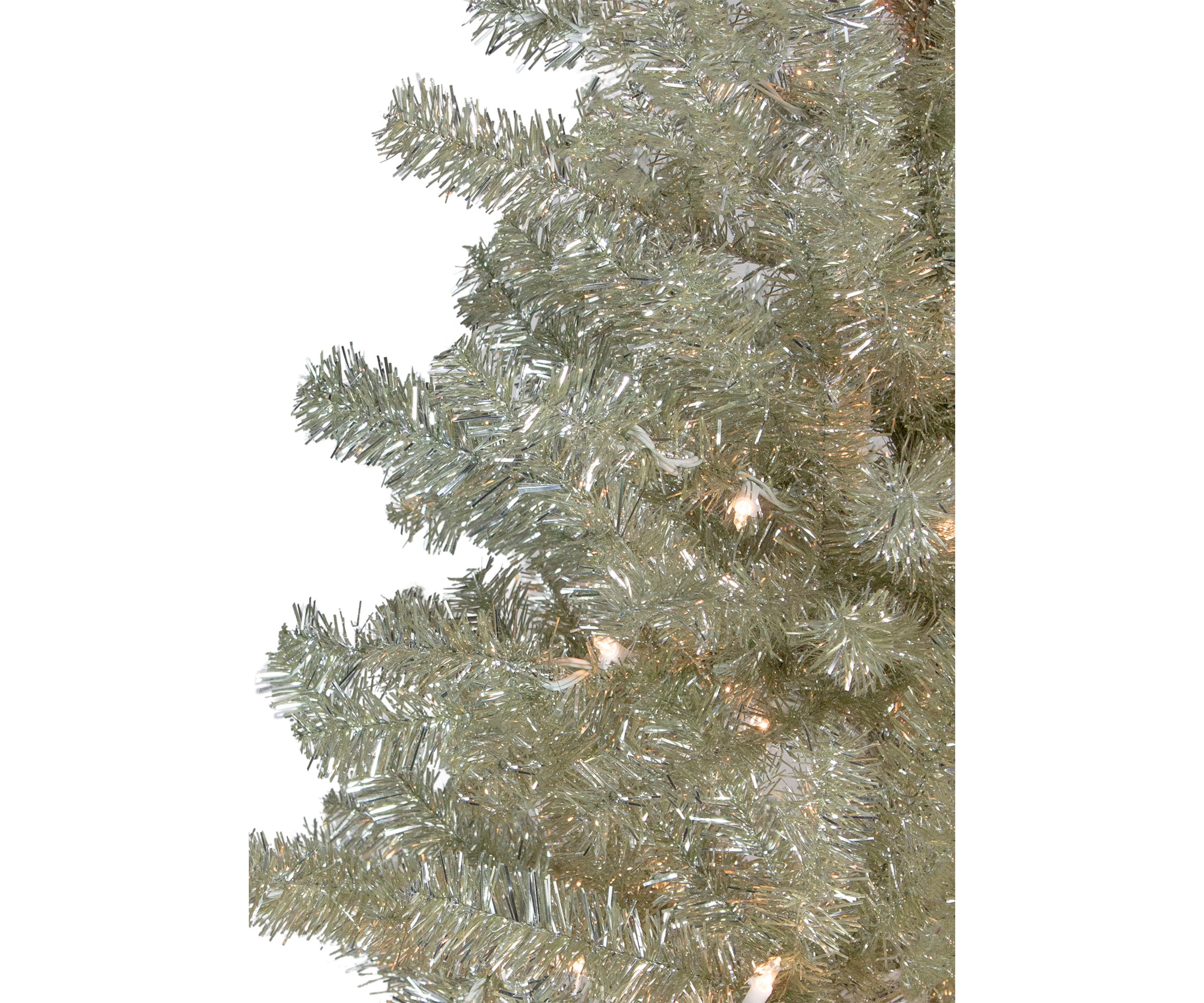 6 Pre-Lit Metallic Sheer Champagne Artificial Tinsel Christmas Tree - Clear Lights