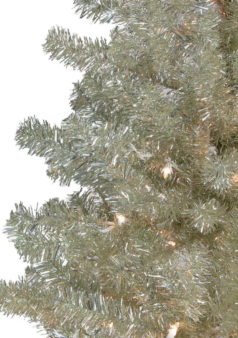 6 Pre-Lit Metallic Sheer Champagne Artificial Tinsel Christmas Tree - Clear Lights