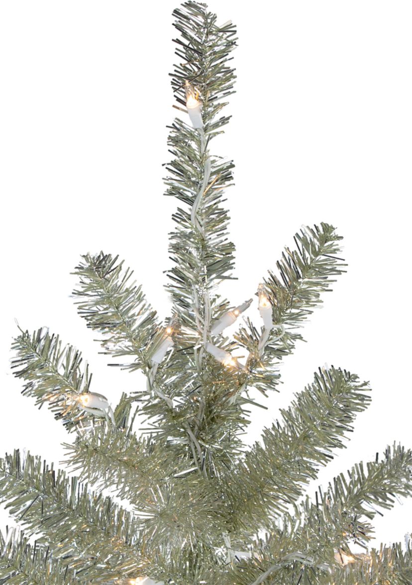 6 Pre-Lit Metallic Sheer Champagne Artificial Tinsel Christmas Tree - Clear Lights