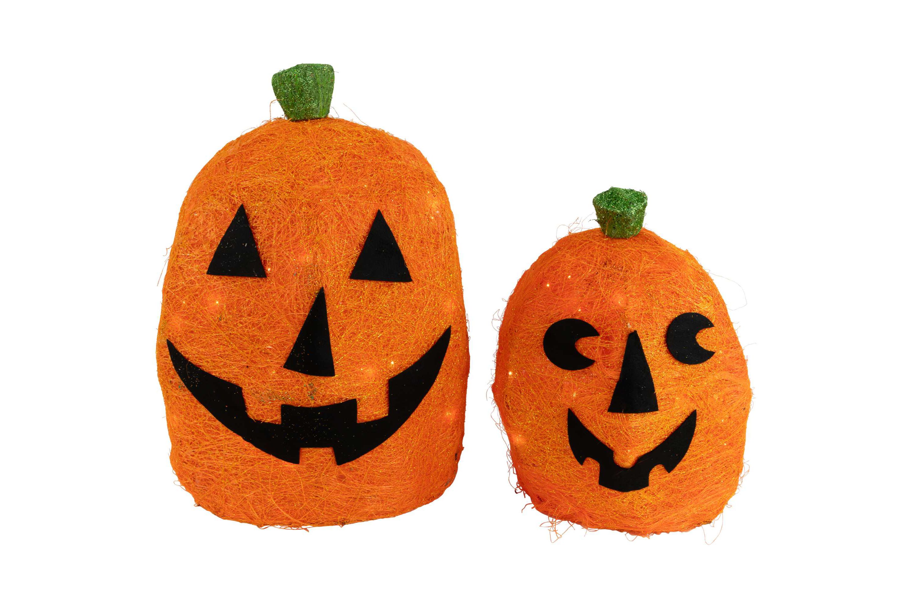 Lighted Sisal Jack O Lanterns Outdoor Halloween Decorations - Set of 2