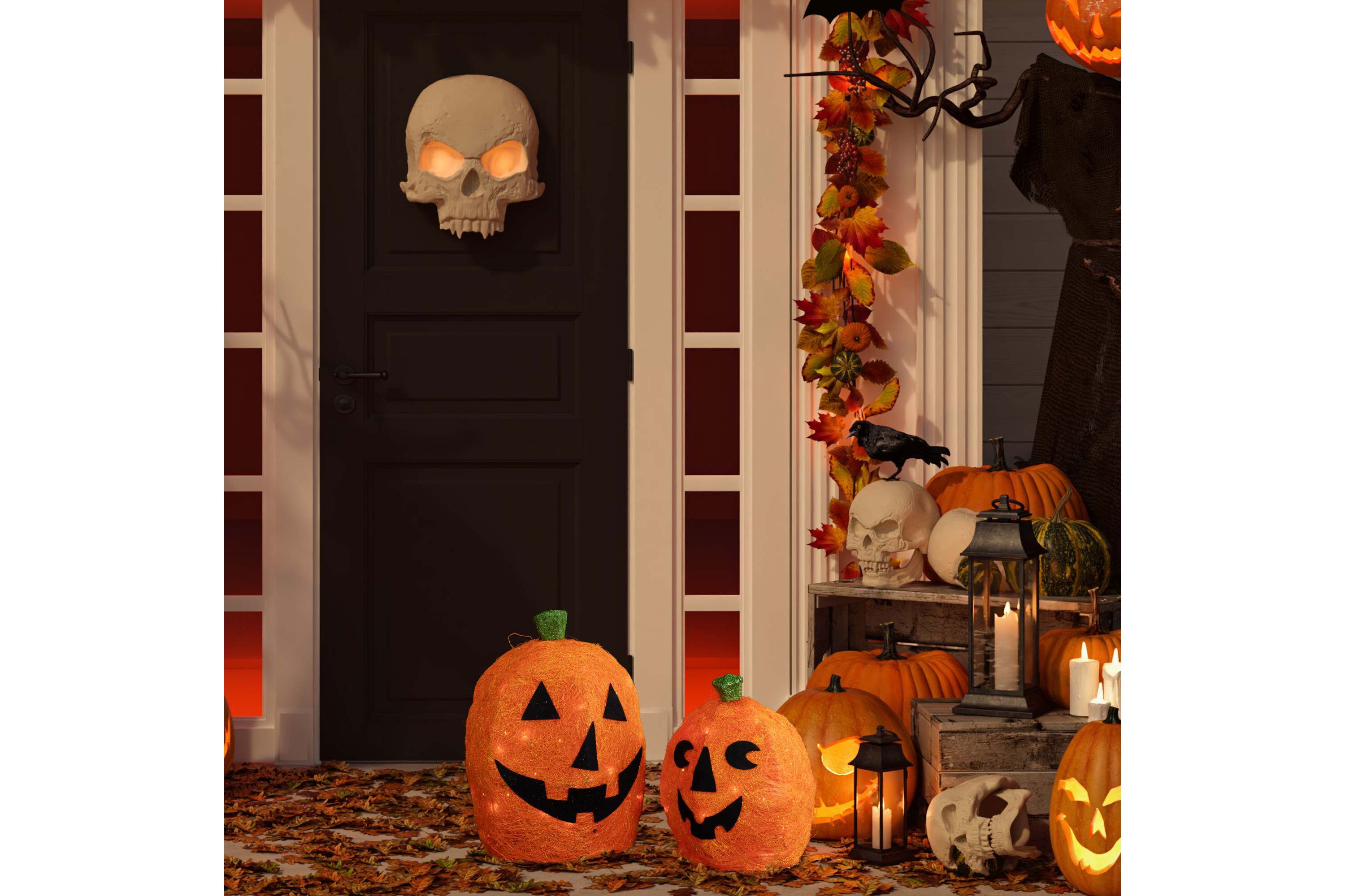 Lighted Sisal Jack O Lanterns Outdoor Halloween Decorations - Set of 2